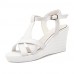 Women's Shoes Leatherette Wedge Heel Wedges Sandals Wedding / Party & Evening / Dress / Casual White / Silver