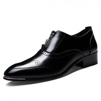 Men's Shoes Leather Casual Oxfords Casual Low Heel Zipper Black