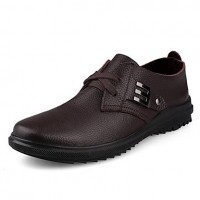 Men's Shoes Leather Casual Oxfords Casual Flat Heel Lace-up Black / Brown